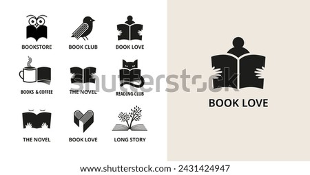 Minimalist Book, reading and writing logo. Minimal modern style book symbols and icons. Vector concept design