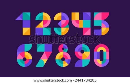 Geometric numbers colourful set. Collection of vector modern numbers. Concept illustration