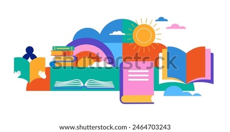 Book festival, books sale, back to school concept design. Colorful geometrical style vector design and illustrations