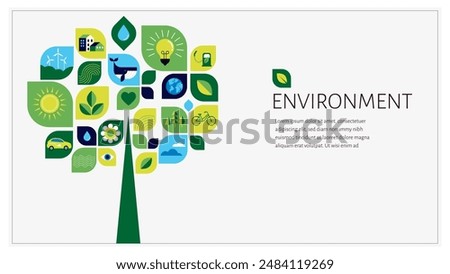 Environmental concept design. Happy Earth Day, geometric modern trendy illustrations of ecology, environmental conservation, planet Earth, green and zero waste design. Vector background, banner, cover