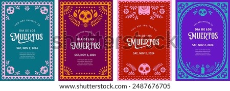 Dia De Los Muertos greeting cards and social media stories, Day of the dead, Mexican holiday. Vertical banner vector design