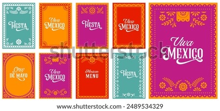 Mexican Fiesta, Mexican Menu restaurant, Cinco de Mayo invitation. Collection of vector frames, cards design. Colorful printable illustrations