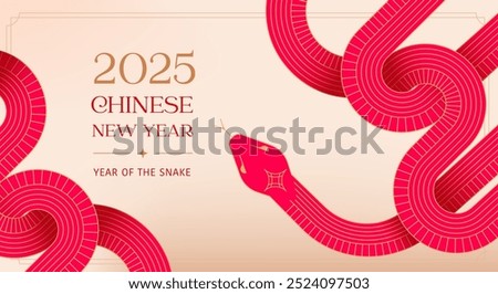 Chinese new year 2025 year of the Snake. Abstract background. Linear geometric red Snake illustration. Traditional Chinese vector design. Lunar new year concept