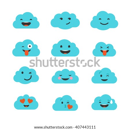 Clouds Cute Emoji, Smily Emoticons Faces Set Stock Vector 407443111 ...