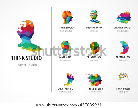 Brain, Creative mind, learning and design icons. Man head, people symbols