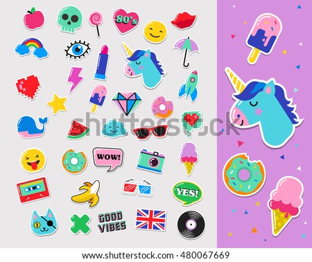 Pop art fashion chic patches, pins, badges and stickers