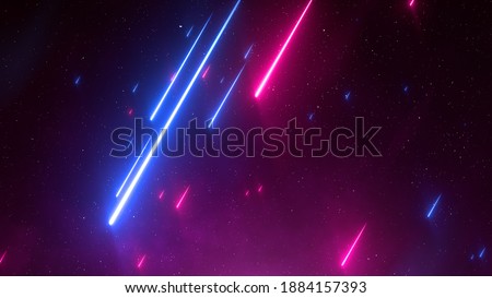 Night starry sky. Meteor shower, abstract space background. Falling bright stars, speed of light, comets, beautiful galaxy, neon glowing rays. 3d rendering Photo stock © 