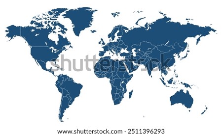 World map. Blue modern vector map. Silhouette map	