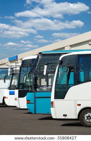 Tourist buses on a parking expect passengers