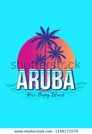 aruba happy island colorful sunset retro vintage poster