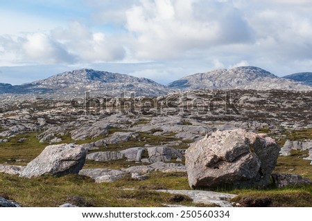 Rocky Scottish landscape taken from the Golden Road, Isle of Harris, Outer Hebrides, Scotland, UK.