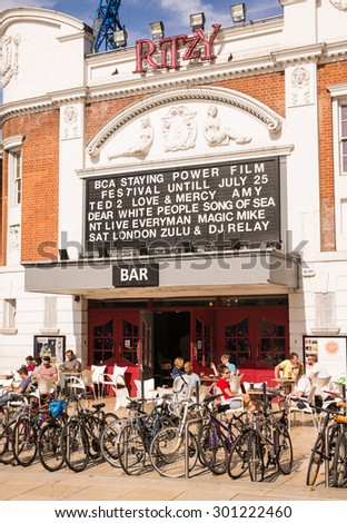 London, UK - 11 July 2015: The Ritzy is a famous cinema in Brixton, South London. The cinema opened on 11 March 1911 as \