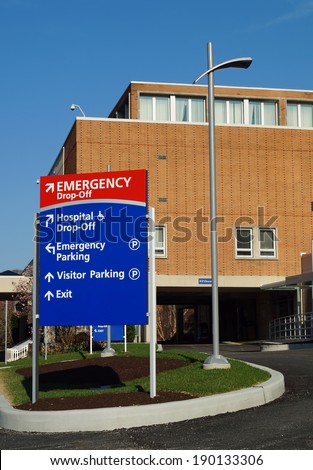 Hospital Emergency Department.  Sign identifying the hospital emergency department.