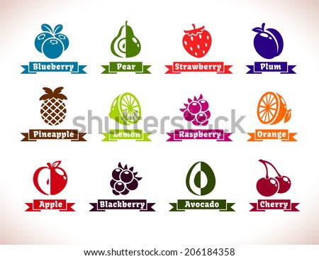 Set of fruits and berries icons, vector collection