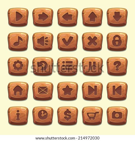Big set of cartoon wooden vector buttons for game UI