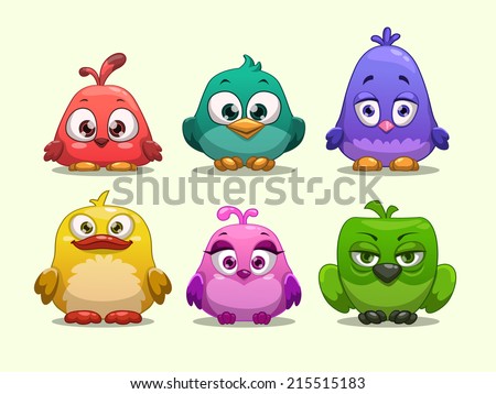 Set of cartoon funny birds