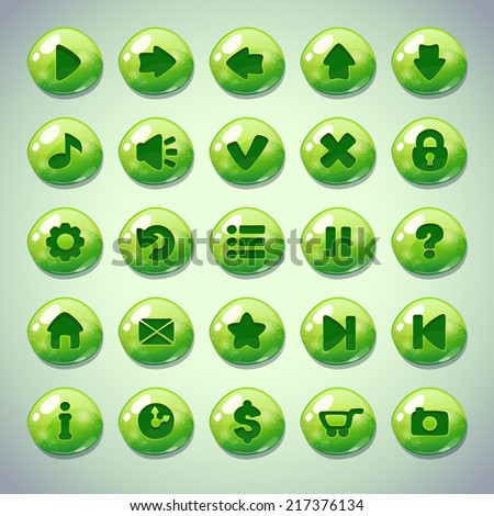 Set of blue green round buttons,menu elements for web or game design