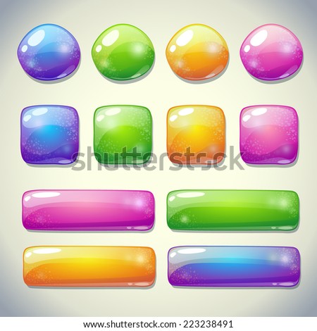 Set of cartoon glossy buttons for game or web design