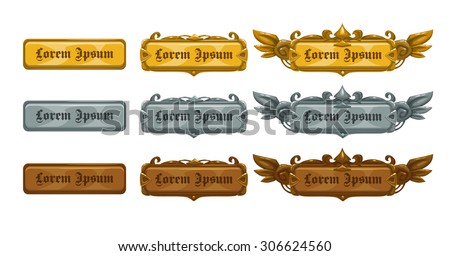 Golden, silver and bronze game templates, isolated vector elements