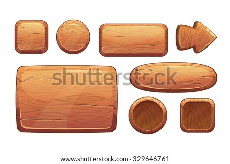 Cartoon wooden game assets,the kit for game ui development, vector gui elements