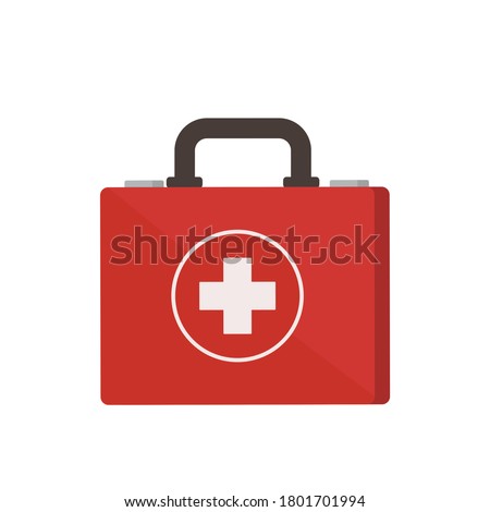 Medical case, first aid kit, isolated on white background. Vector illustration, flat design, cartoon style.