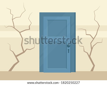 Cracks in the wall of a residential building. Old house in disrepair. Home need repairs. Vector illustration, flat design, cartoon style.