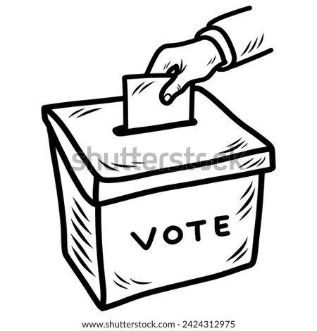 Hand Voting Ballot Box Doodle Drawing Election Vote Vector Cartoon Illustration