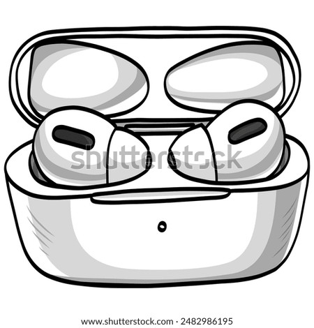 Wireless Earbuds Earphones Drawing Vector Illustration