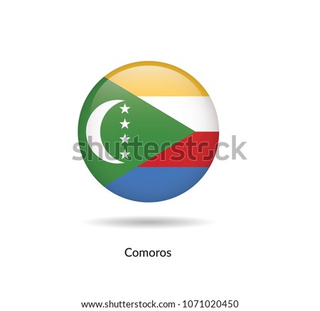 Comoros flag - round glossy button. Vector Illustration.