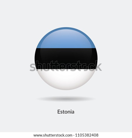 Estonia flag - round glossy button. Vector Illustration.