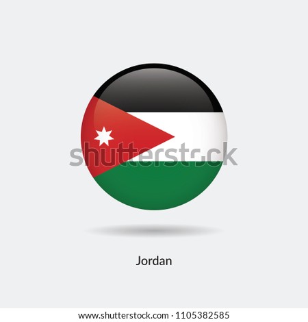 Jordan flag - round glossy button. Vector Illustration.