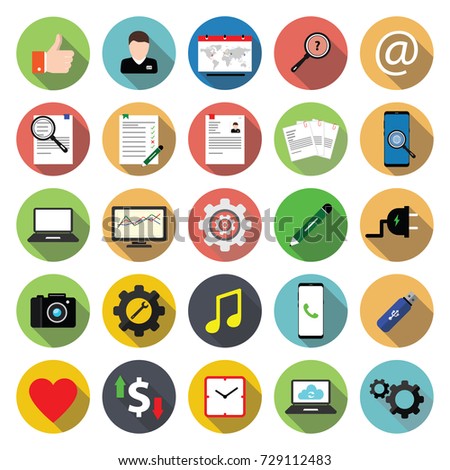 Miscellaneous flat icon set on Business, Technology, and Web.  Vector illustration with white background.