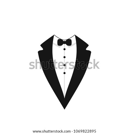 Vector Man's Tuxedo Jacket Icon, Weddind Suit with Bow Tie, Isolated Illustrations.