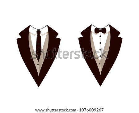 Vector Man Fashion, Tuxedo, Jackets, Weddind Suit with Bow Tie and Tie.