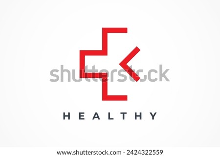 Simple Medical Cross With Arrow Icon Logo. Minimal Logotype  Line Geometric Shapes Concept Usable for Corporate branding Identity related with health, medicine, hospital, doctor, pharmacy, clinic, aid