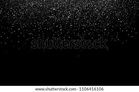 Silver dust confetti scatter spots with stars falling celebration decoration holiday party concept on black space abstract background vector illustration