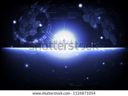 Human cooperation, strategic alliances business pixel galaxy space outside planet business and technology cyberspace concept digital background vector illustration