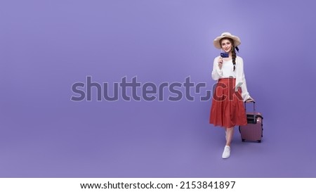 Similar – Image, Stock Photo young woman with luggage arrives at the train station by cab