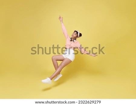 Similar – Image, Stock Photo beautiful teenager girl floating on pink donuts in a pool. Wearing sunglasses and smiling. Fun and summer lifestyle