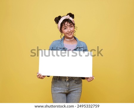 Similar – Image, Stock Photo Woman holding sign on which poverty is written