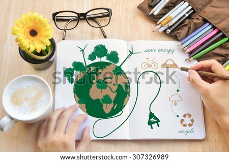 Hand write Notebook love earth concept.
