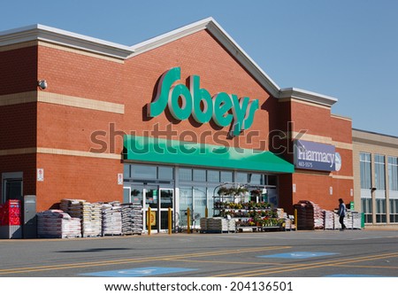 DARTMOUTH, CANADA - MAY 29, 2014: Sobeys supermarket. Sobeys is Canada\'s second largest food retailer. Headquartered in Stellarton Nova Scotia, Sobeys operates in all Canadian provinces.