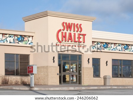 DARTMOUTH, CANADA - JANUARY 21, 2015: Swiss Chalet is a Canadian owned restaurant chain. Swiss Chalet is part of Cara Operations which also owns Harvey\'s restaurants.