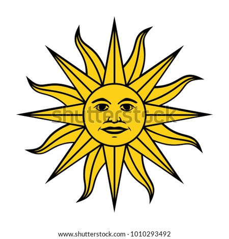 The Inca sun God. Inti sun of may. Uruguayan flag. Isolated on white background. Abstract vector illustration