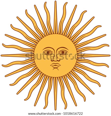 The Inca sun God. Inti sun of may. Argentinian flag. Isolated on white background. Abstract vector illustration