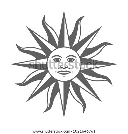 Icon the Inca sun God. Inti sun of may. Sign on Uruguayan flag. Isolated symbol on white background. Abstract vector illustration