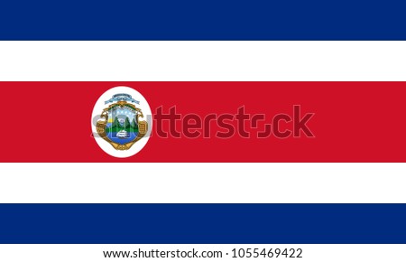 Costa Rica flag with coat of arms, official colors and the aspect ratio of 3:5. Vector illustration