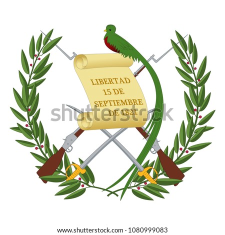 Accurate coat of arms of Guatemala. Colorful symbol isolated on white background. Guatemala flag and coat of arms. Detailed sign vector illustration