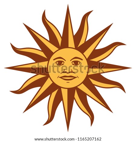 Icon the Inca sun God. Inti sun of may. Sign on Uruguayan flag. Isolated symbol on white background. Abstract vector illustration