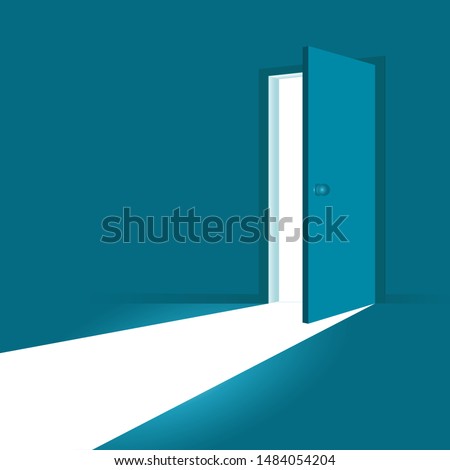 Open door. Symbol of new career, opportunities, business ventures and initiative. Business concept. Vector illustration